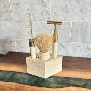 Vintage Marble and Brass Shaving Set